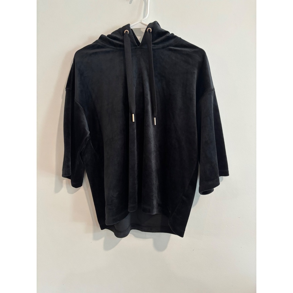 Donna Karan Active Velvet Hoodie Womens Medium Black Elbow Sleeve Pullover